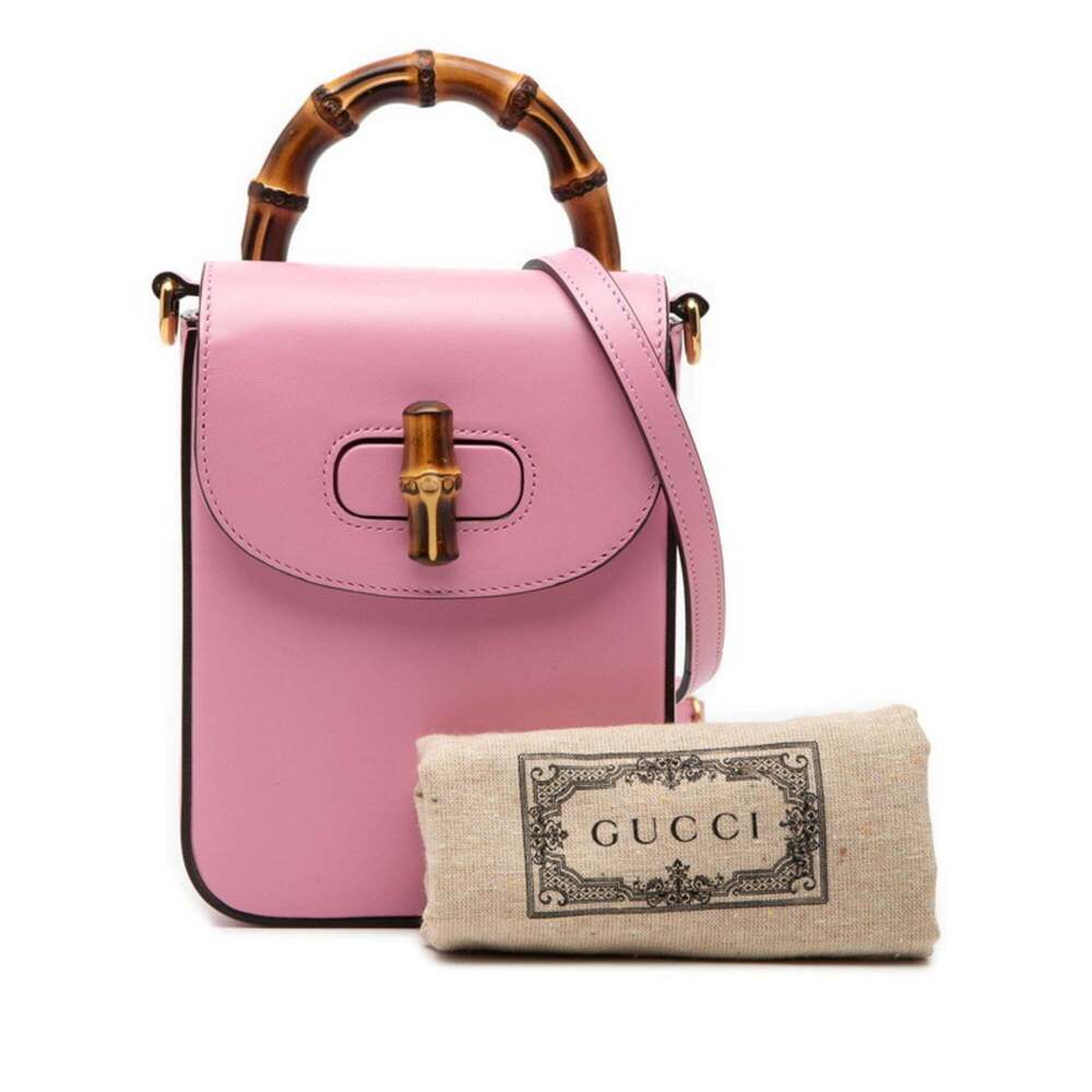 GUCCI Authentic Pink Leather Bamboo Shoulder Bag - Picture 7 of 7